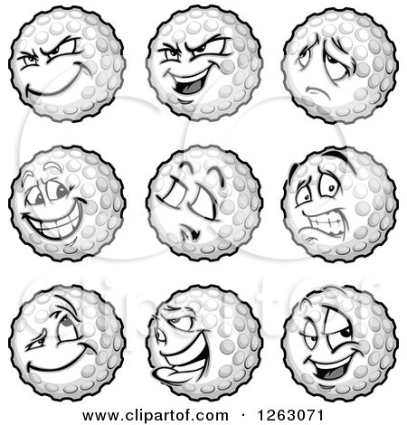 Clipart of Golf Ball Mascots - Royalty Free Vector Illustration by Chromaco