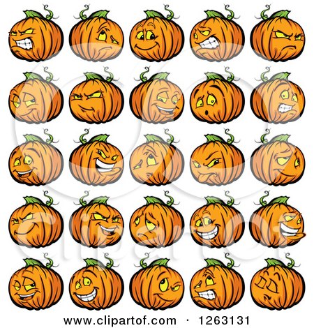 Clipart of Halloween Pumpkin Characters - Royalty Free Vector Illustration by Chromaco