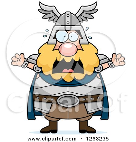 Clipart of a Cartoon Scared Screaming Chubby Thor - Royalty Free Vector Illustration by Cory Thoman