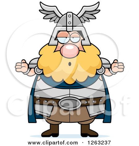 Clipart of a Cartoon Careless Shrugging Chubby Thor - Royalty Free Vector Illustration by Cory Thoman