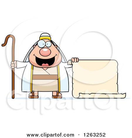 Clipart of a Cartoon Chubby Male Shepherd Holding a Scroll - Royalty Free Vector Illustration by Cory Thoman