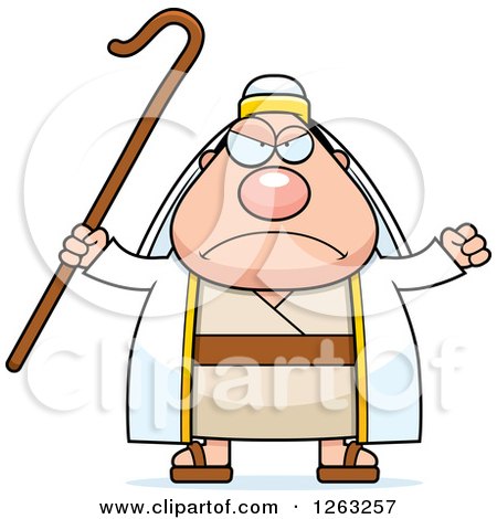 Clipart of a Cartoon Mad Chubby Male Shepherd - Royalty Free Vector Illustration by Cory Thoman