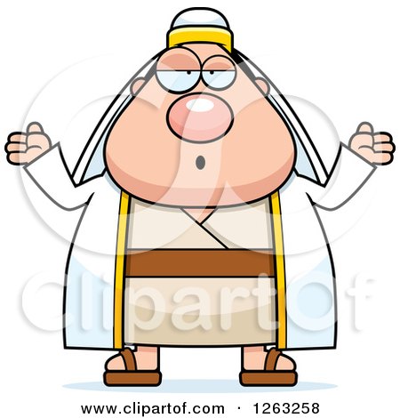 Clipart of a Cartoon Careless Shrugging Chubby Male Shepherd - Royalty Free Vector Illustration by Cory Thoman