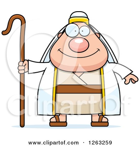 Clipart of a Cartoon Happy Chubby Male Shepherd - Royalty Free Vector Illustration by Cory Thoman