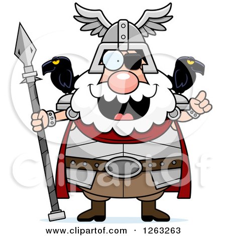 Clipart of a Cartoon Smart Chubby Odin with an Idea - Royalty Free Vector Illustration by Cory Thoman