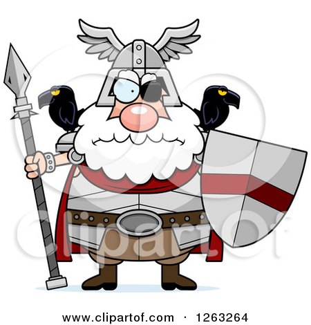 Clipart of a Cartoon Chubby Mad Odin with a Spear and Shield - Royalty Free Vector Illustration by Cory Thoman