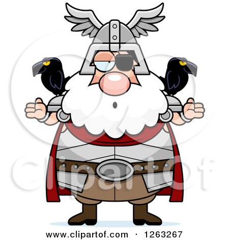 Clipart of a Cartoon Careless Shrugging Chubby Odin - Royalty Free Vector Illustration by Cory Thoman