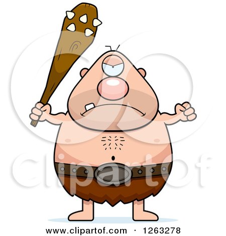 Clipart of a Cartoon Mad Cyclops Man Holding up a Fist and Club - Royalty Free Vector Illustration by Cory Thoman