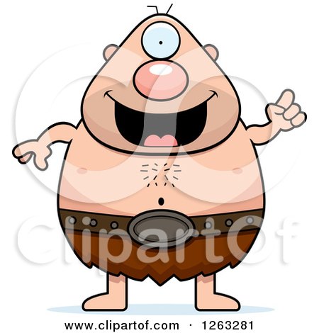 Clipart of a Cartoon Happy Cyclops Man with an Idea - Royalty Free Vector Illustration by Cory Thoman