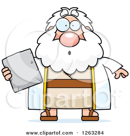 Clipart of a Cartoon Surprised Chubby Moses Holding a Tablet - Royalty Free Vector Illustration by Cory Thoman