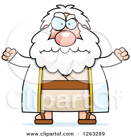 Clipart of a Cartoon Mad Chubby Moses Holding His Fsts up - Royalty Free Vector Illustration by Cory Thoman