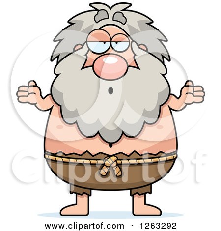 Clipart of a Cartoon Careless Shrugging Chubby Hermit Man - Royalty Free Vector Illustration by Cory Thoman