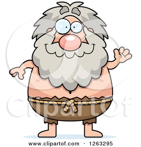 Clipart of a Cartoon Friendly Waving Chubby Hermit Man - Royalty Free Vector Illustration by Cory Thoman