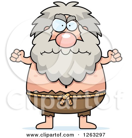 Clipart of a Cartoon Mad Chubby Hermit Man Holding up Fists - Royalty Free Vector Illustration by Cory Thoman