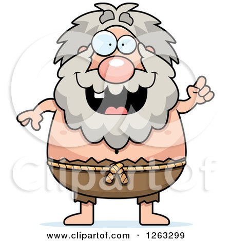 Clipart of a Cartoon Chubby Hermit Man with an Idea - Royalty Free Vector Illustration by Cory Thoman