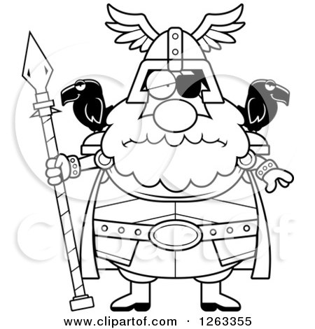 Clipart of a Black and White Cartoon Sad Depressed Chubby Odin - Royalty Free Vector Illustration by Cory Thoman