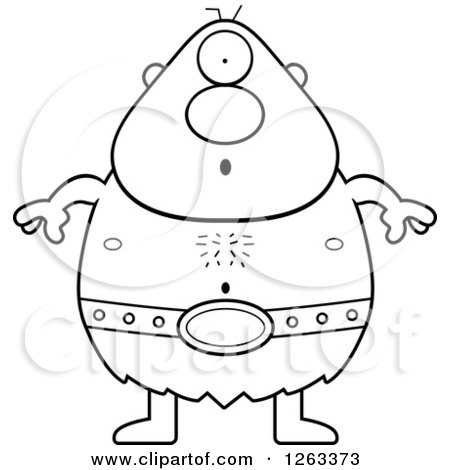 Clipart of a Black and White Cartoon Surprised Cyclops Man - Royalty Free Vector Illustration by Cory Thoman