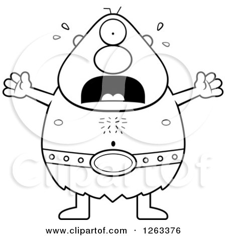 Clipart of a Black and White Cartoon Scared Screaming Cyclops Man - Royalty Free Vector Illustration by Cory Thoman