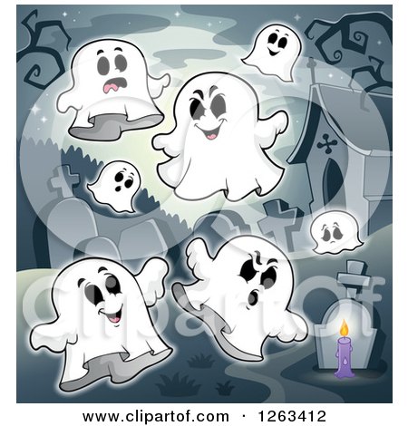 Clipart of a Cemetery with Ghosts - Royalty Free Vector Illustration by ...