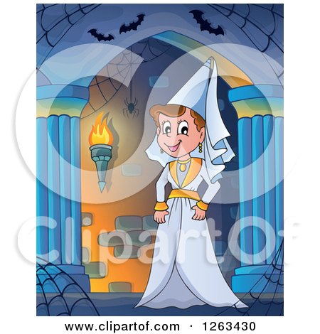 Clipart of a Medieval Lady in a Hallway - Royalty Free Vector Illustration by visekart