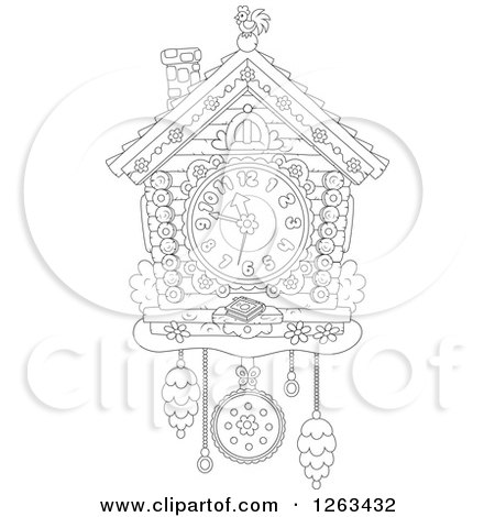 Clipart of a Black and White Cuckoo Clock - Royalty Free Vector Illustration by Alex Bannykh