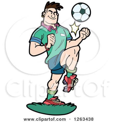 Clipart of a White Male Soccer Player Kicking a Ball with His Knee - Royalty Free Vector Illustration by Frisko