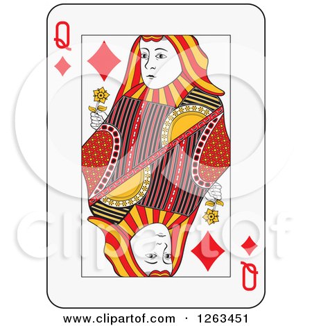 Clipart of a Queen of Diamonds Playing Card - Royalty Free Vector Illustration by Frisko