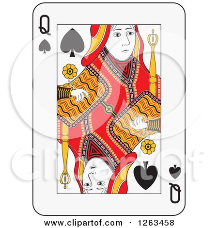 Clipart of a Queen of Spades Playing Card - Royalty Free Vector ...