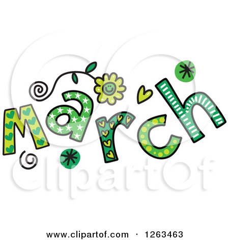 Clipart of Colorful Sketched Month of March Text - Royalty Free Vector Illustration by Prawny