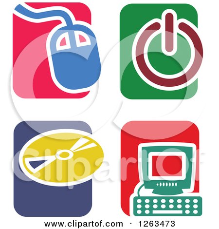 Clipart of Colorful Tile and Computer Technology Icons - Royalty Free Vector Illustration by Prawny