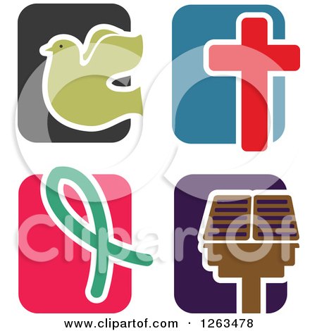 Clipart of Colorful Tile and Christian Icons - Royalty Free Vector Illustration by Prawny