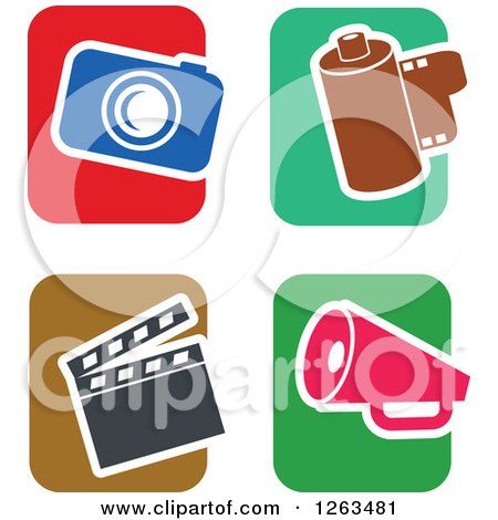 Clipart of Colorful Tile and Filming Icons - Royalty Free Vector Illustration by Prawny