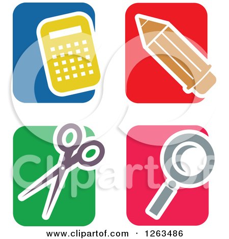Clipart of Colorful Tile and Office Icons - Royalty Free Vector Illustration by Prawny