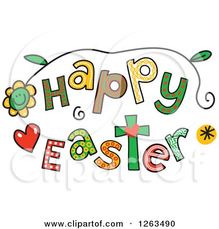 Clipart of Colorful Sketched Happy Easter Text - Royalty Free Vector Illustration by Prawny
