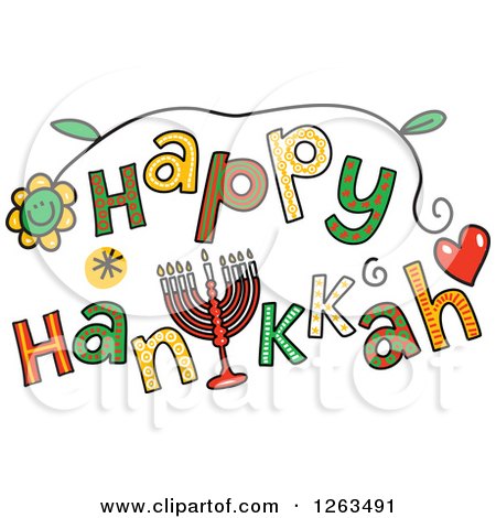 Clipart of Colorful Sketched Happy Hanukkah Text - Royalty Free Vector Illustration by Prawny