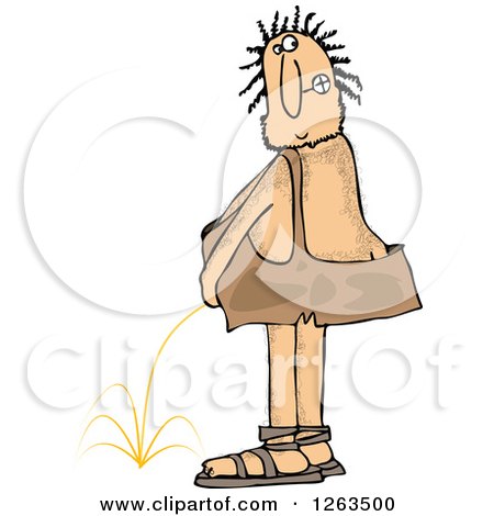 Clipart of a Hairy Caveman Peeing and Looking Back - Royalty Free Vector Illustration by djart