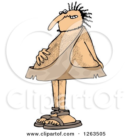 Clipart of a Hairy Caveman with an Upset Tummy - Royalty Free Vector Illustration by djart