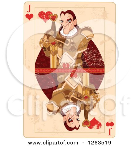 Clipart of a Distressed Jack of Hearts Playing Card - Royalty Free Vector Illustration by Pushkin
