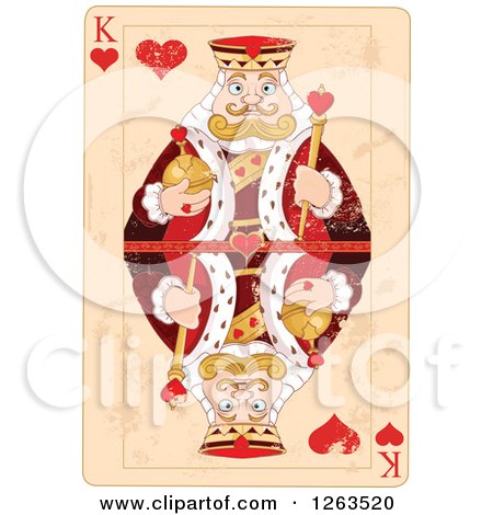 Clipart of a Distressed King of Hearts Playing Card - Royalty Free Vector Illustration by Pushkin