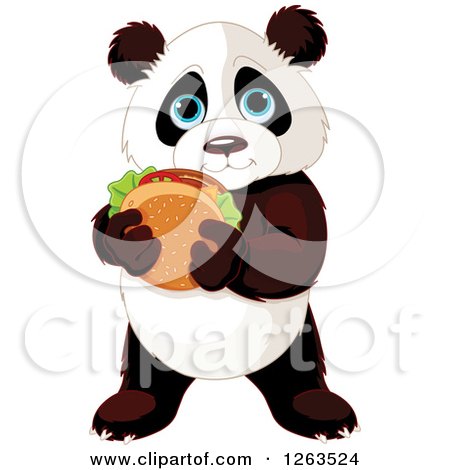 Clipart of a Cute Baby Panda Holding a Cheeseburger - Royalty Free Vector Illustration by Pushkin