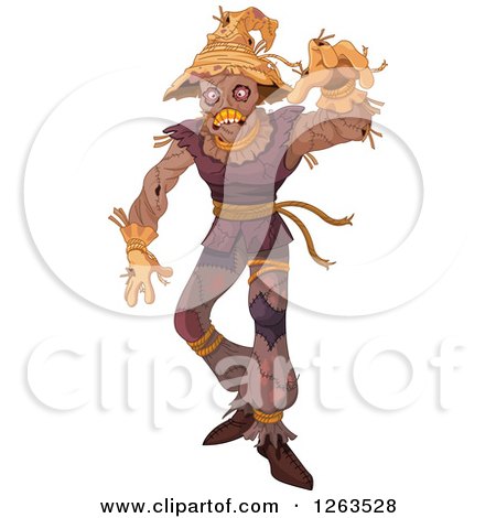 Clipart of a Creepy Scarecrow Reaching Outwards - Royalty Free Vector Illustration by Pushkin