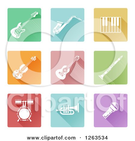 Clipart of Colorful Square Music Instrument Icons - Royalty Free Vector Illustration by AtStockIllustration