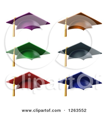 Clipart of 3d Colorful Mortar Board Graduation Caps and Tassels - Royalty Free Vector Illustration by AtStockIllustration