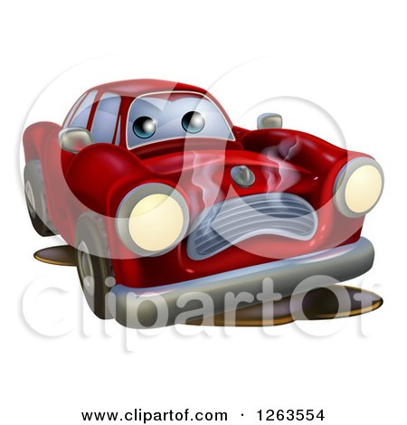 Clipart of a Sad Broken down Red Car - Royalty Free Vector Illustration by AtStockIllustration