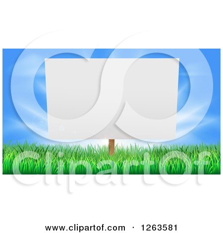 Clipart of a Blank Billboard or Sign in Grass Against Blue Sky - Royalty Free Vector Illustration by AtStockIllustration
