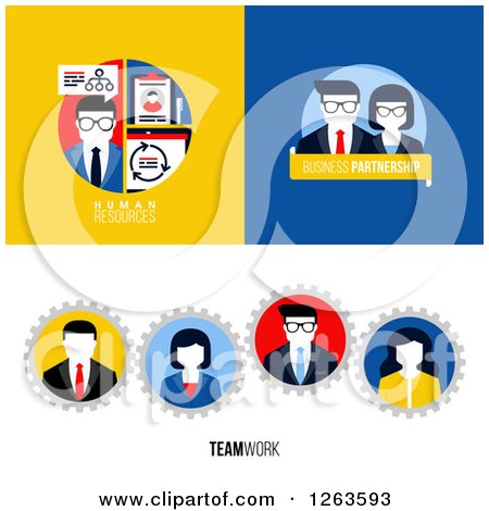 Clipart of Human Resources, Business Partnership and Teamwork Designs - Royalty Free Vector Illustration by elena