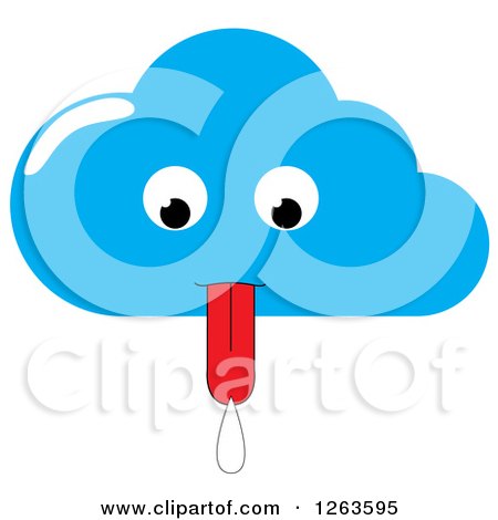 Clipart of a Cloud Character with a Rain Drop at the Tip of Its Tongue - Royalty Free Vector Illustration by pauloribau