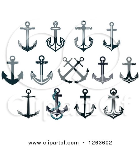 Clipart of Nautical Navy Blue Anchors - Royalty Free Vector Illustration by Vector Tradition SM