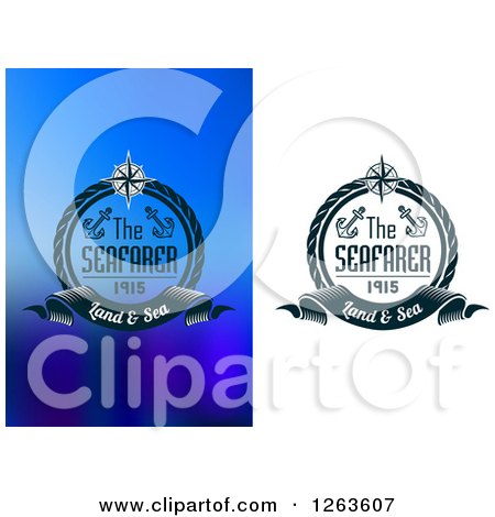 Clipart of a Compass in a Rope Wreath with the Seafarer Land and Sea Text - Royalty Free Vector Illustration by Vector Tradition SM