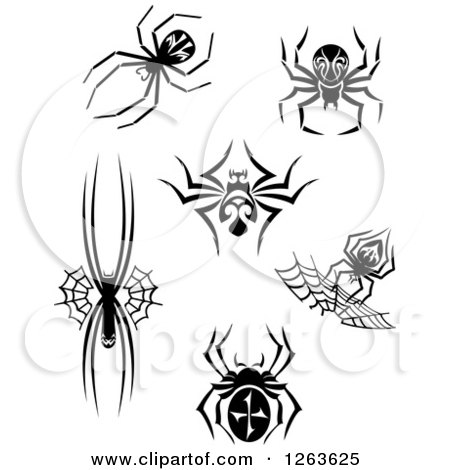 Clipart of Black and White Spiders and Webs - Royalty Free Vector Illustration by Vector Tradition SM